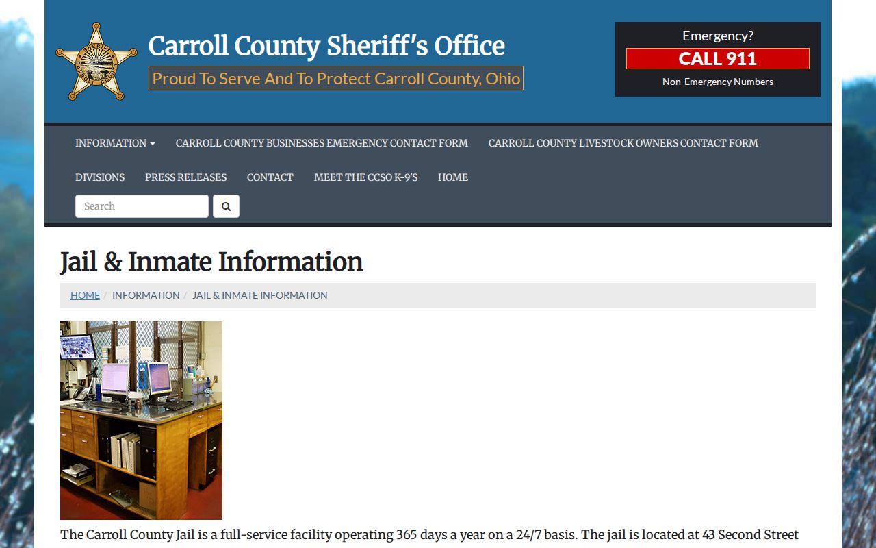 Carroll County Jail official booking and custody information page