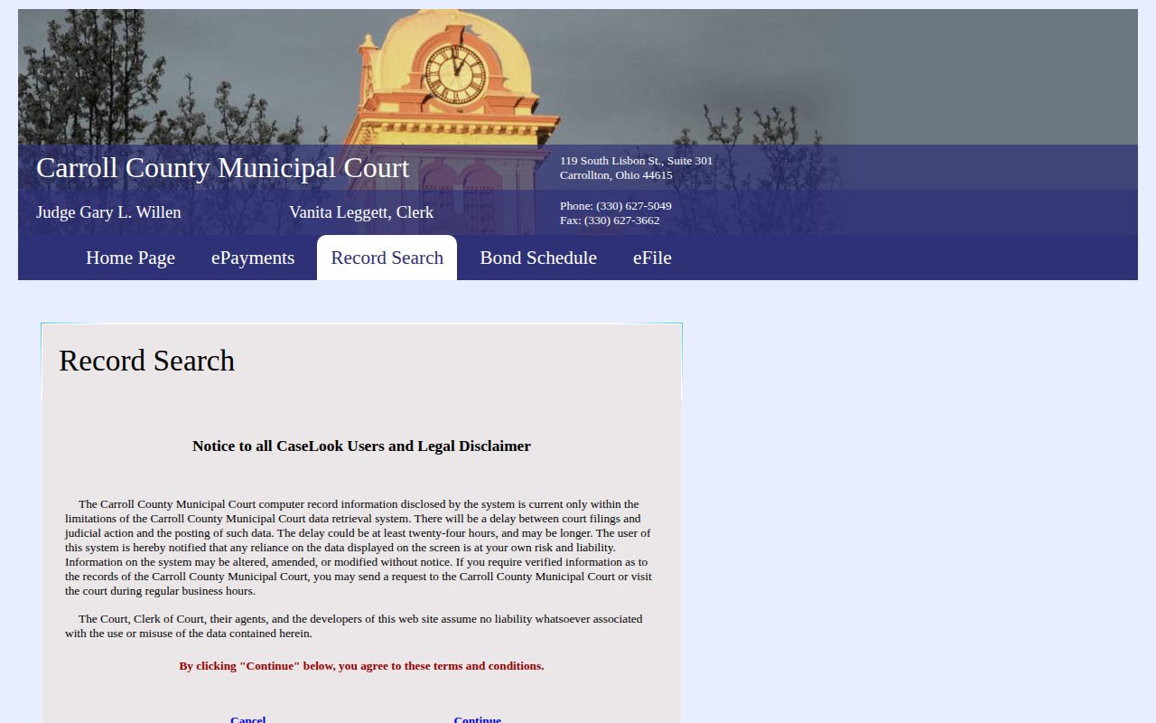Carroll County Municipal Court official booking disposition record search