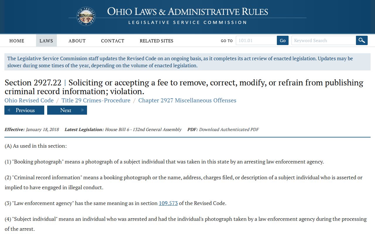 Carroll County booking-photo law at Ohio Revised Code section 2927.22
